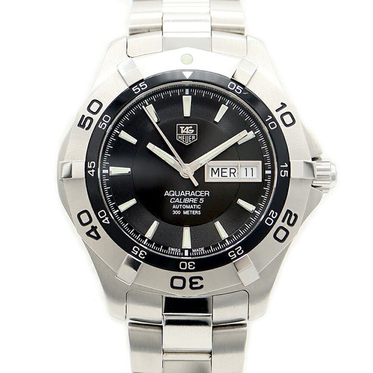 Internally inspected TAG Heuer Aquaracer Caliber 5 WAF2010 BA0818 300m Water Resistant Day Date Black SS Stainless Steel Men's Automatic Winding [6 Month Warranty] [Watch] [Used]