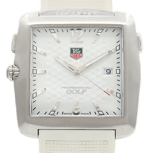電池交換済 TAG Heuer タグホイヤー プロフェッショナル ゴルフウォッチ タイガーウッズ エディション WAE1112 デイト 50m防水 白 ホワイト TI チタン SS ステンレス 純正ベルト メンズ クォーツ【6ヶ月保証】【腕時計】【中古】