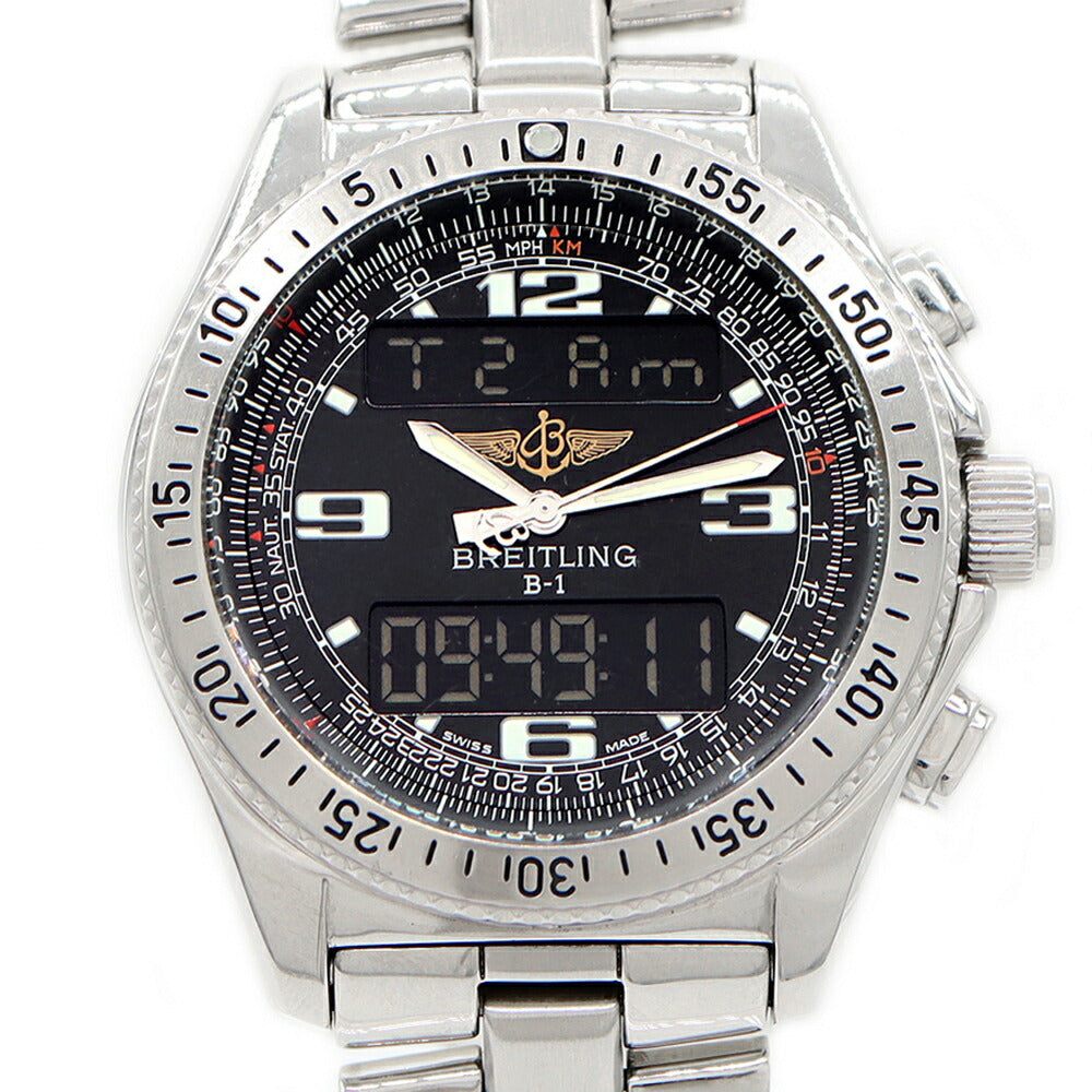 Battery replaced BREITLING B-1 Chronograph A68362 50m Waterproof Black SS Stainless Steel Men's Digiana Quartz [6 Month Warranty] [Watch] [Used]