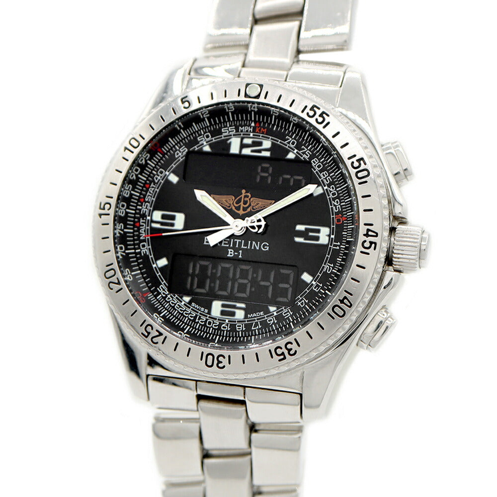Battery replaced BREITLING B-1 Chronograph A68362 50m Waterproof Black SS Stainless Steel Men's Digiana Quartz [6 Month Warranty] [Watch] [Used]