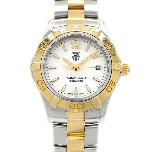 Battery replaced TAG Heuer Aquaracer WAF1424 300m waterproof date white white shell SS stainless steel YGP yellow gold combination ladies quartz [6 months warranty] [watch] [used]