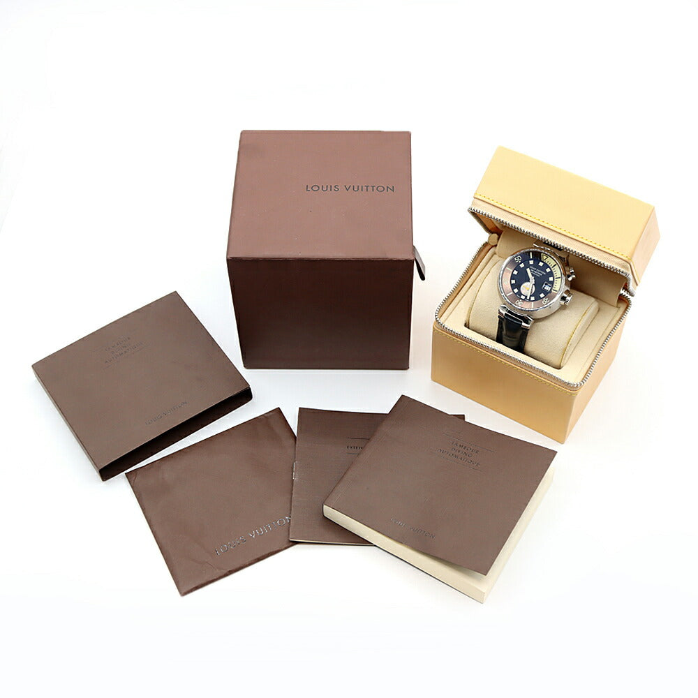 LOUIS VUITTON Tambour Diving Q1031 Date 300m Water Resistant Brown Black Black Shell SS Stainless Steel Genuine Belt Genuine Buckle Men's Automatic Winding [6 Month Warranty] [Watch] [Used]