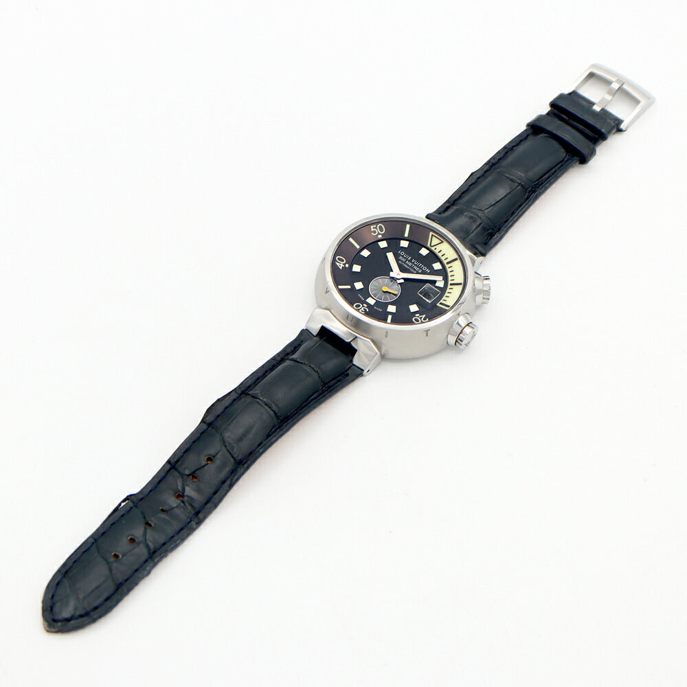 LOUIS VUITTON Tambour Diving Q1031 Date 300m Water Resistant Brown Black Black Shell SS Stainless Steel Genuine Belt Genuine Buckle Men's Automatic Winding [6 Month Warranty] [Watch] [Used]
