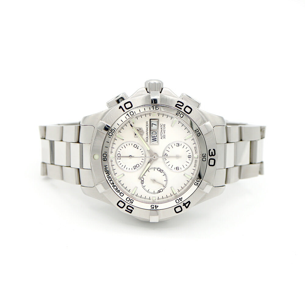 Internally inspected TAG Heuer Aquaracer Chronograph CAF2011 Day Date Small Second 300m Water Resistant Silver SS Stainless Steel Men's Automatic Winding [6 Month Warranty] [Watch] [Used]