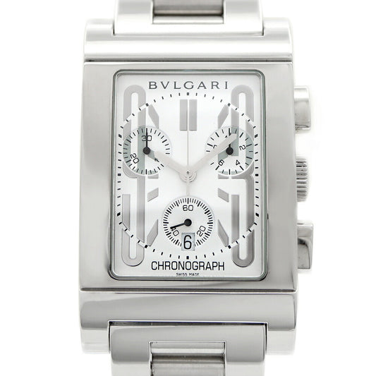 Battery replaced BVLGARI Bvlgari Retangolo Chronograph RTC49S Date Small Seconds White SS Stainless Steel Men's Quartz [6 Month Warranty] [Watch] [Used]
