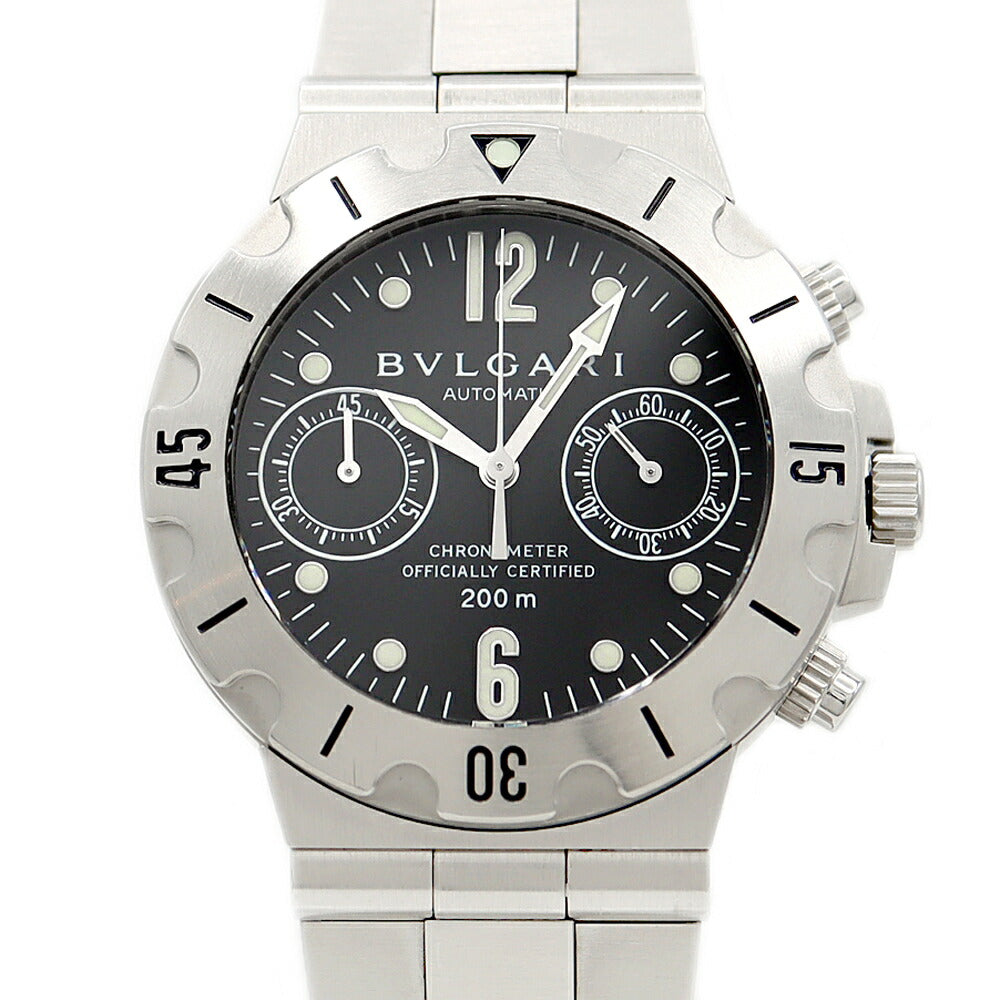 BVLGARI ブルガリ ディアゴノ スクーバ クロノグラフ SCB38S 200m防水 黒 ブラック SS ステンレス メンズ 自動巻き【6ヶ月保証】【腕時計】【中古】
