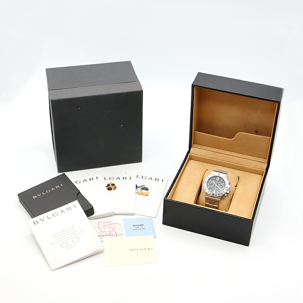 BVLGARI ブルガリ ディアゴノ スクーバ クロノグラフ SCB38S 200m防水 黒 ブラック SS ステンレス メンズ 自動巻き【6ヶ月保証】【腕時計】【中古】