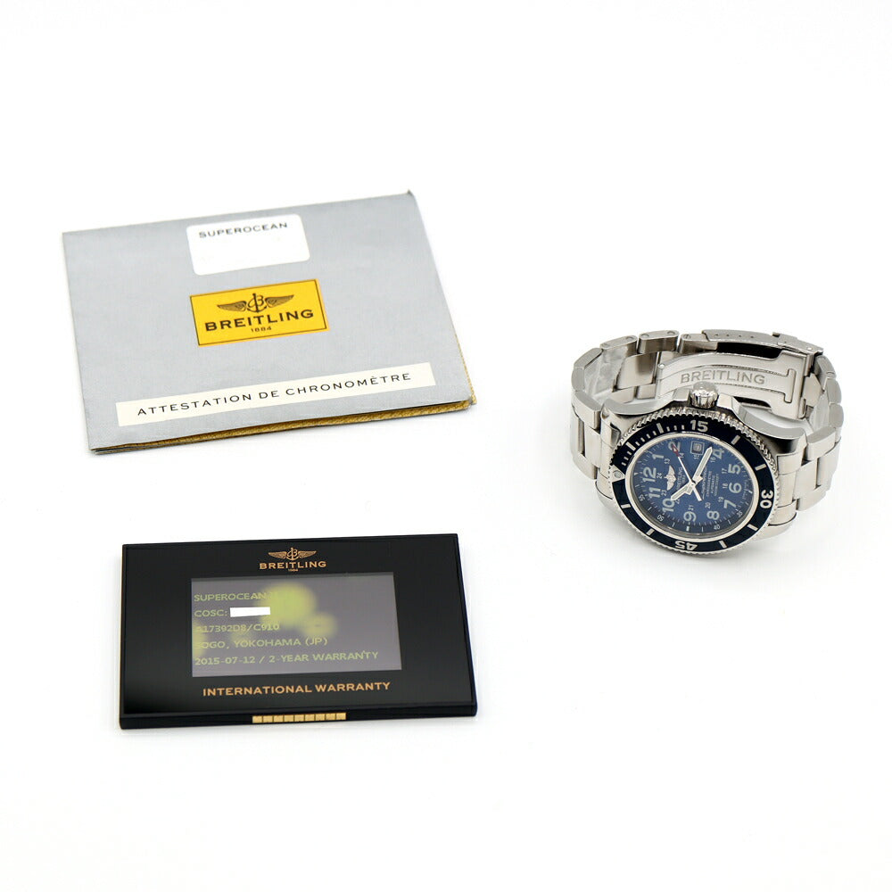Internally inspected BREITLING Super Ocean II A17392 Date 1000m Water Resistant Blue SS Stainless Steel Men's Automatic Winding [6 Month Warranty] [Watch] [Used]