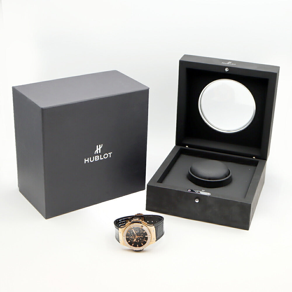 HUBLOT ウブロ ビッグバン アエロバン キングゴールド ダイヤモンド 311.PX.1180.GR.1104 純正ダイヤベゼル クロノグラフ デイト 裏スケ 黒 ブラック スケルトン K18KG Ti チタン 純正ベルト 純正尾錠 メンズ 自動巻き【6ヶ月保証】【腕時計】【中古】