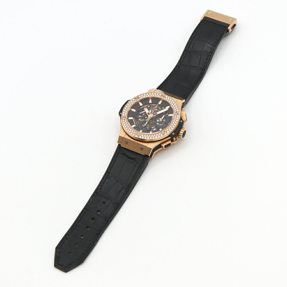 HUBLOT ウブロ ビッグバン アエロバン キングゴールド ダイヤモンド 311.PX.1180.GR.1104 純正ダイヤベゼル クロノグラフ デイト 裏スケ 黒 ブラック スケルトン K18KG Ti チタン 純正ベルト 純正尾錠 メンズ 自動巻き【6ヶ月保証】【腕時計】【中古】
