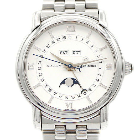 MAURICE LACROIX Masterpiece Moon Phase Back Scaling 50m Water Resistant Triple Calendar White SS Stainless Steel Men's Automatic Winding [6 Month Warranty] [Watch] [Used]