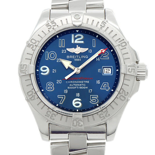 内部点検済 BREITLING ブライトリング スーパーオーシャン A17360 デイト 1500m防水 青 ブルー SS ステンレス メンズ 自動巻き【6ヶ月保証】【腕時計】【中古】