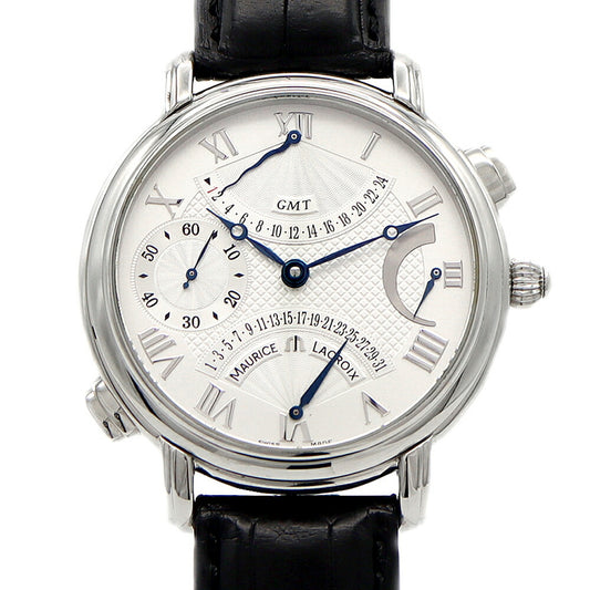 MAURICE LACROIX Masterpiece Double Retrograde MP7018 GMT Date Back Skelton Silver SS Stainless Steel Genuine Belt Genuine Buckle Men's Manual Winding [6 Month Warranty] [Watch] [Used]