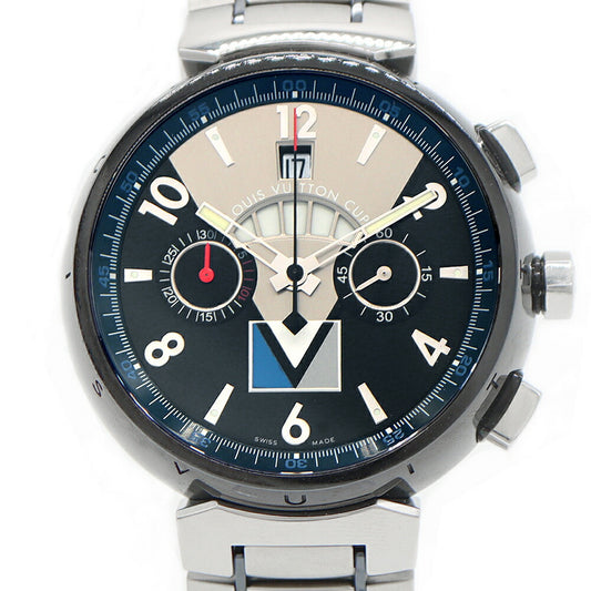LOUIS VUITTON Tambour Chrono Louis Vuitton Cup Regatta V3 Q102G Date Chronograph Back Sketch Black Black Silver SS Stainless Steel Men's Automatic Winding [6 Month Warranty] [Watch] [Used]