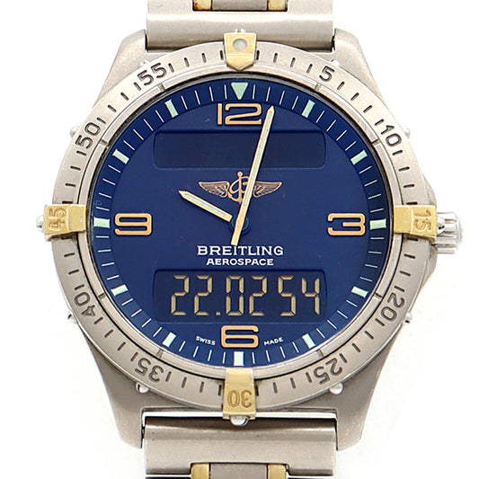 Battery replaced BREITLING Aerospace F56062 Date 100m Water Resistant Blue Blue TI Titanium YGP Yellow Gold Combi Men's Digiana Quartz [6 Month Warranty] [Watch] [Used]