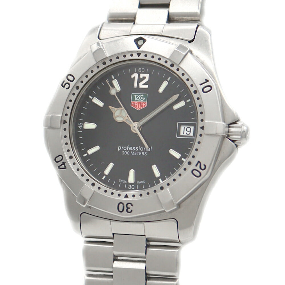 電池交換済 TAG Heuer タグホイヤー プロフェッショナル WK1110 デイト 200ｍ防水 黒 ブラック SS ステンレス メンズ クォーツ【6ヶ月保証】【腕時計】【中古】