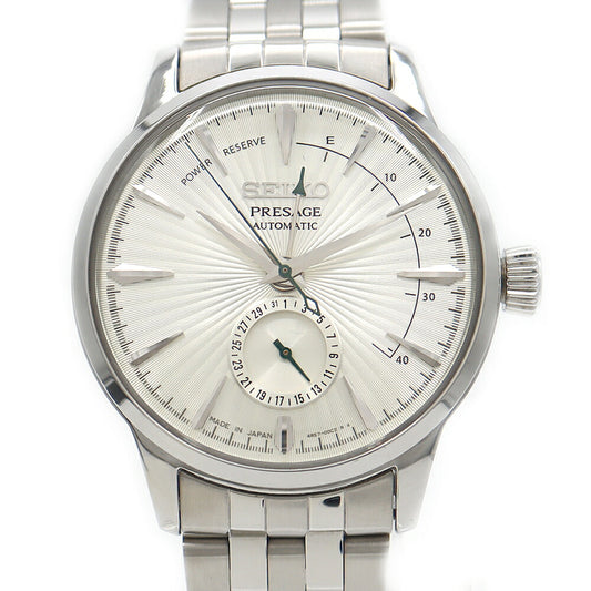 Internally inspected SEIKO Presage 4R57-00E0 Date Power Reserve Back Skelton Silver SS Stainless Steel Men's Automatic Winding [6 Month Warranty] [Watch] [Used]