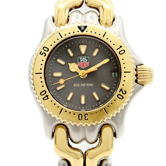 電池交換済 TAG Heuer タグホイヤー S/el セル プロフェッショナル S95.208M デイト 200m防水 グレー SS ステンレス YGP イエローゴールド コンビ レディース クォーツ【6ヶ月保証】【腕時計】【中古】