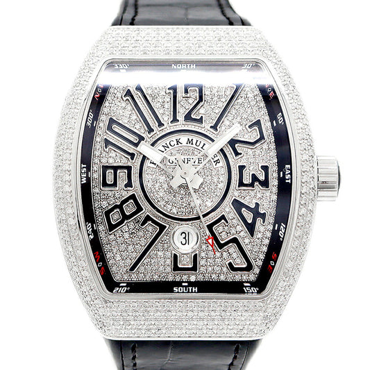 FRANCK MULLER フランクミュラー ヴァンガード ダイヤベゼル ダイヤ文字盤 V45SCDT ACNR ダイヤモンド デイト SS ステンレス 純正ベルト 純正バックル尾錠 アフターダイヤ メンズ 自動巻き【6ヶ月保証】【中古】【腕時計】