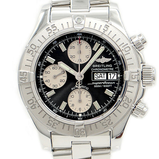 Internally inspected BREITLING Super Ocean Chronograph A13340 Day Date 500m Water Resistant Black SS Stainless Steel Men's Automatic Winding [6 Month Warranty] [Watch] [Used]