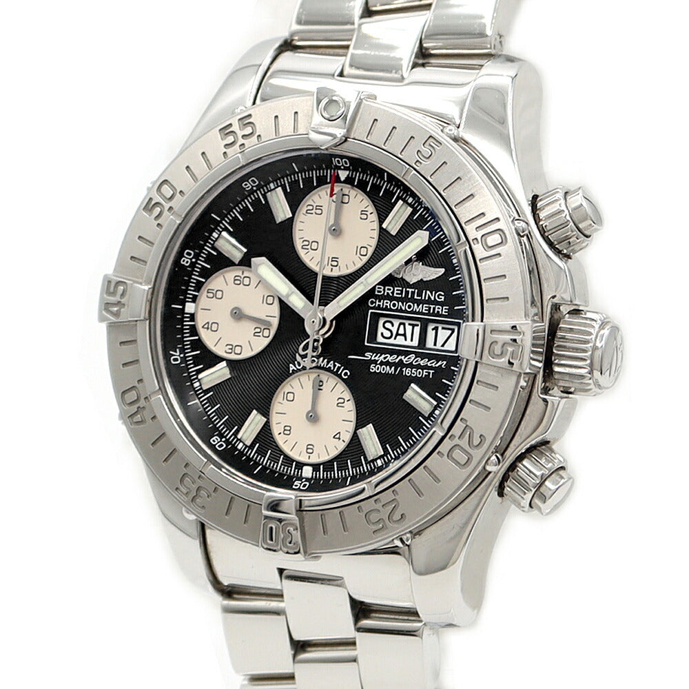 Internally inspected BREITLING Super Ocean Chronograph A13340 Day Date 500m Water Resistant Black SS Stainless Steel Men's Automatic Winding [6 Month Warranty] [Watch] [Used]