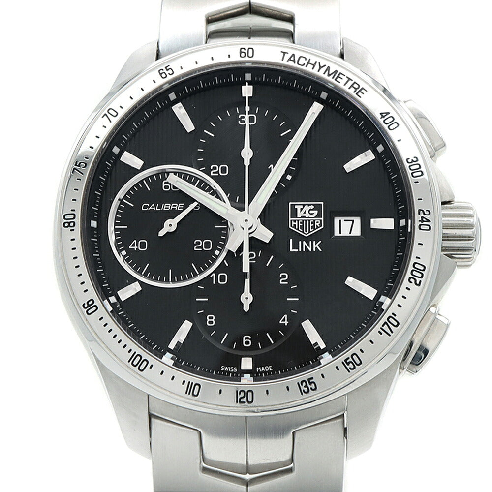 内部点検済 TAG Heuer タグホイヤー リンク キャリバー16 クロノグラフ CAT2010 100m防水 デイト 黒 ブラック SS ステンレス メンズ 自動巻き【6ヶ月保証】【腕時計】【中古】