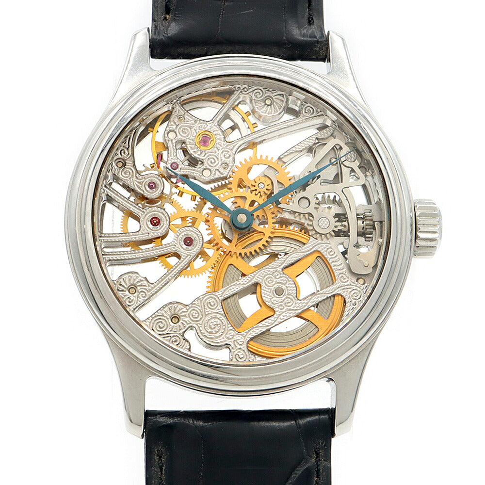 内部点検済 Jacques Etoile ジャッケエトアール ユニタス 6498 6498SW スケルトン SS ステンレス 純正ベルト 純正尾錠 メンズ 手巻き【6ヶ月保証】【腕時計】【中古】