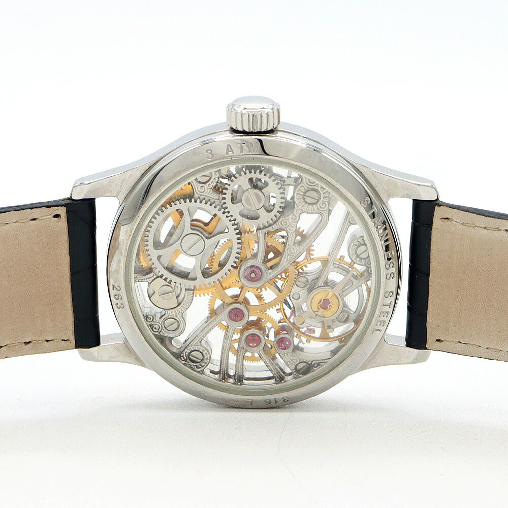 内部点検済 Jacques Etoile ジャッケエトアール ユニタス 6498 6498SW スケルトン SS ステンレス 純正ベルト 純正尾錠 メンズ 手巻き【6ヶ月保証】【腕時計】【中古】