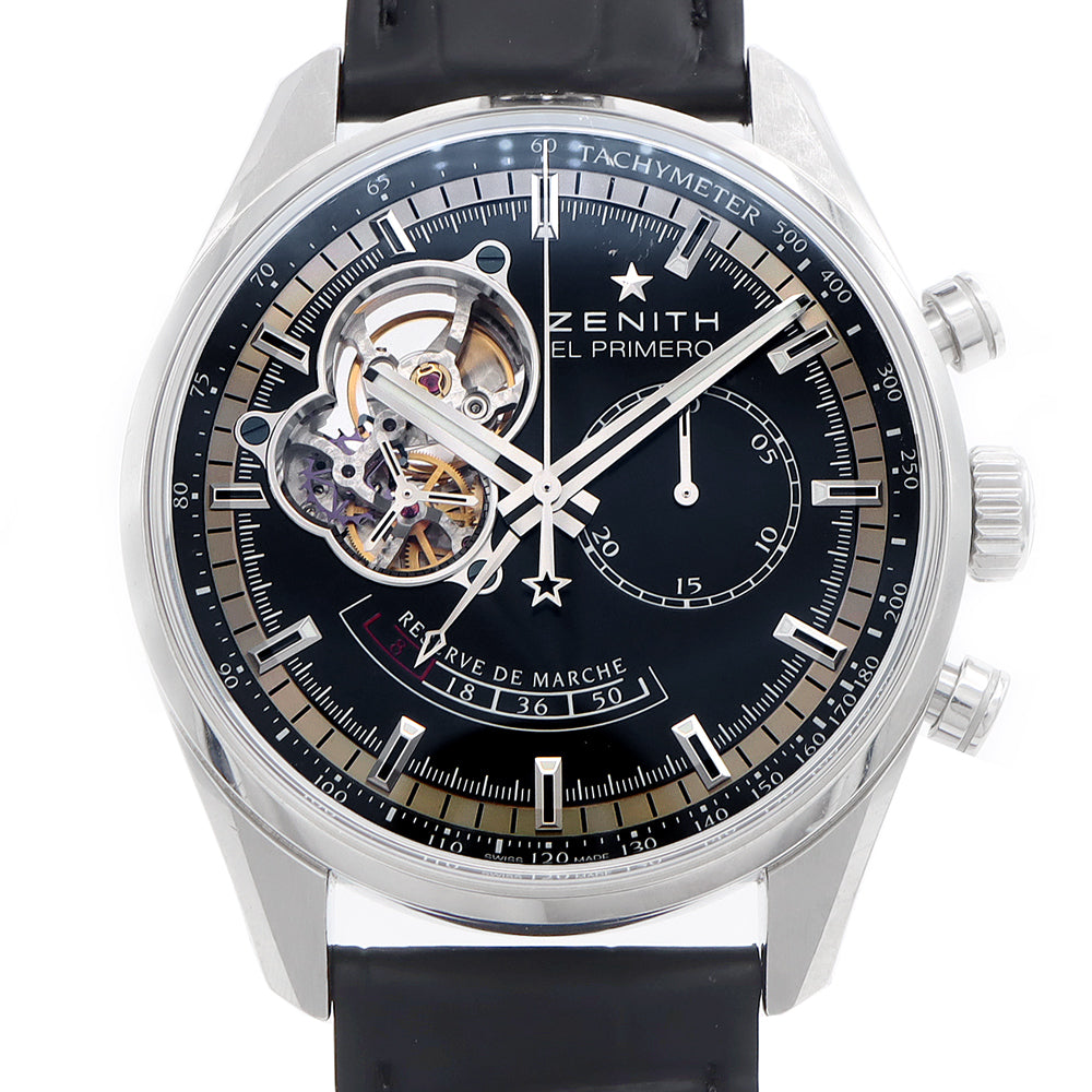 ZENITH El Primero Chronomaster Open Power Reserve 03.2080.4021 Chronograph 100m Water Resistant Back Sketch Black SS Stainless Steel Genuine Belt Genuine Buckle Men's Automatic Winding [6 Month Warranty] [Watch] [Used]