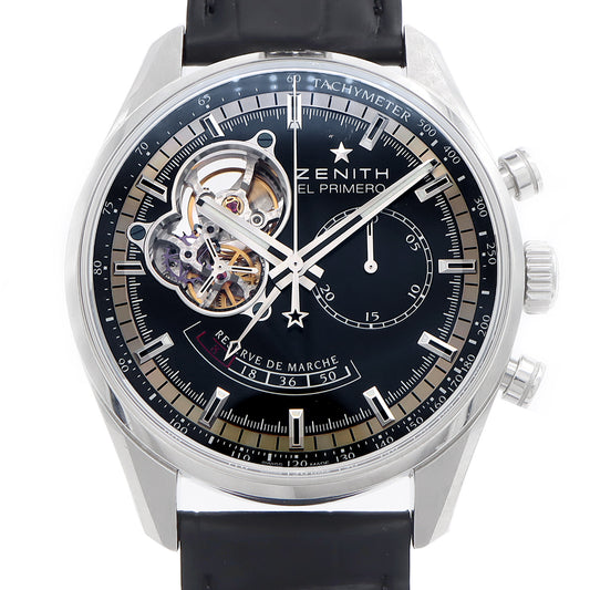ZENITH El Primero Chronomaster Open Power Reserve 03.2080.4021 Chronograph 100m Water Resistant Back Sketch Black SS Stainless Steel Genuine Belt Genuine Buckle Men's Automatic Winding [6 Month Warranty] [Watch] [Used]