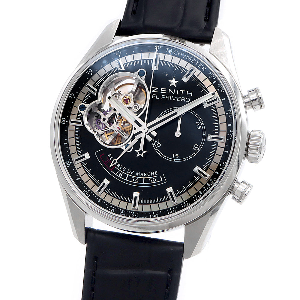 ZENITH El Primero Chronomaster Open Power Reserve 03.2080.4021 Chronograph 100m Water Resistant Back Sketch Black SS Stainless Steel Genuine Belt Genuine Buckle Men's Automatic Winding [6 Month Warranty] [Watch] [Used]