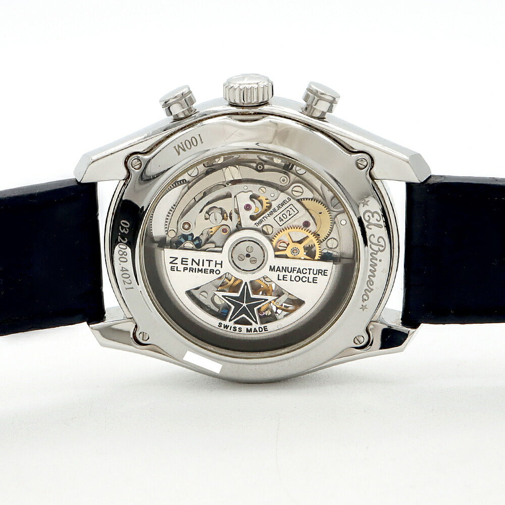 ZENITH ゼニス エルプリメロ クロノマスター オープン パワーリザーブ 03.2080.4021 クロノグラフ 100m防水 裏スケ 黒 ブラック SS ステンレス 純正ベルト 純正尾錠 メンズ 自動巻き【6ヶ月保証】【腕時計】【中古】