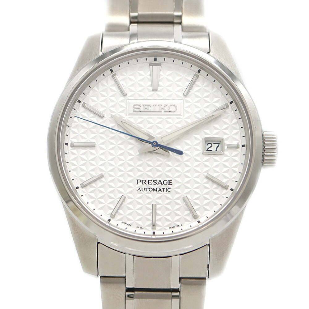 SEIKO セイコー プレザージュ シャープエッジドシリーズ 6R35-00V0 デイト 100m防水 裏スケ シルバー SS ステンレス メンズ 自動巻き【6ヶ月保証】【腕時計】【中古】