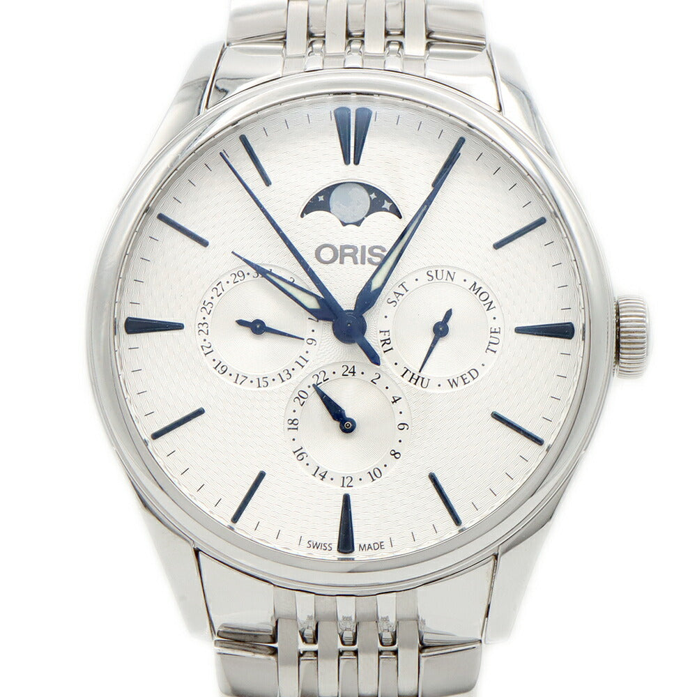 ORIS オリス アートリエ コンプリケーション 01 781 7729 ムーンフェイズ デイデイト GMT 裏スケ 50m防水 シルバー SS ステンレス メンズ 自動巻き【6ヶ月保証】【腕時計】【中古】
