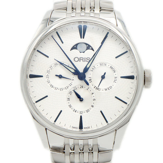 ORIS Artelier Complication 01 781 7729 Moon Phase Day Date GMT Back Skelton 50m Water Resistant Silver SS Stainless Steel Men's Automatic Winding [6 Month Warranty] [Watch] [Used]