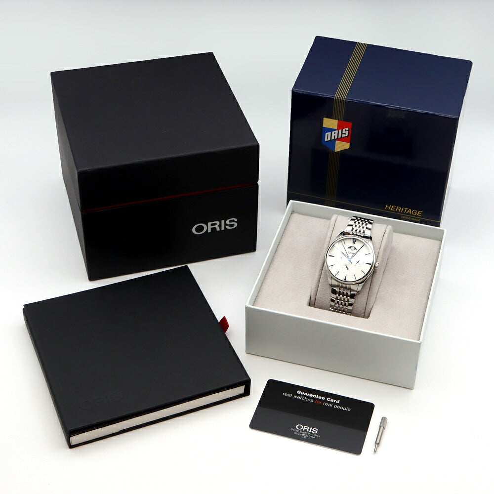 ORIS オリス アートリエ コンプリケーション 01 781 7729 ムーンフェイズ デイデイト GMT 裏スケ 50m防水 シルバー SS ステンレス メンズ 自動巻き【6ヶ月保証】【腕時計】【中古】