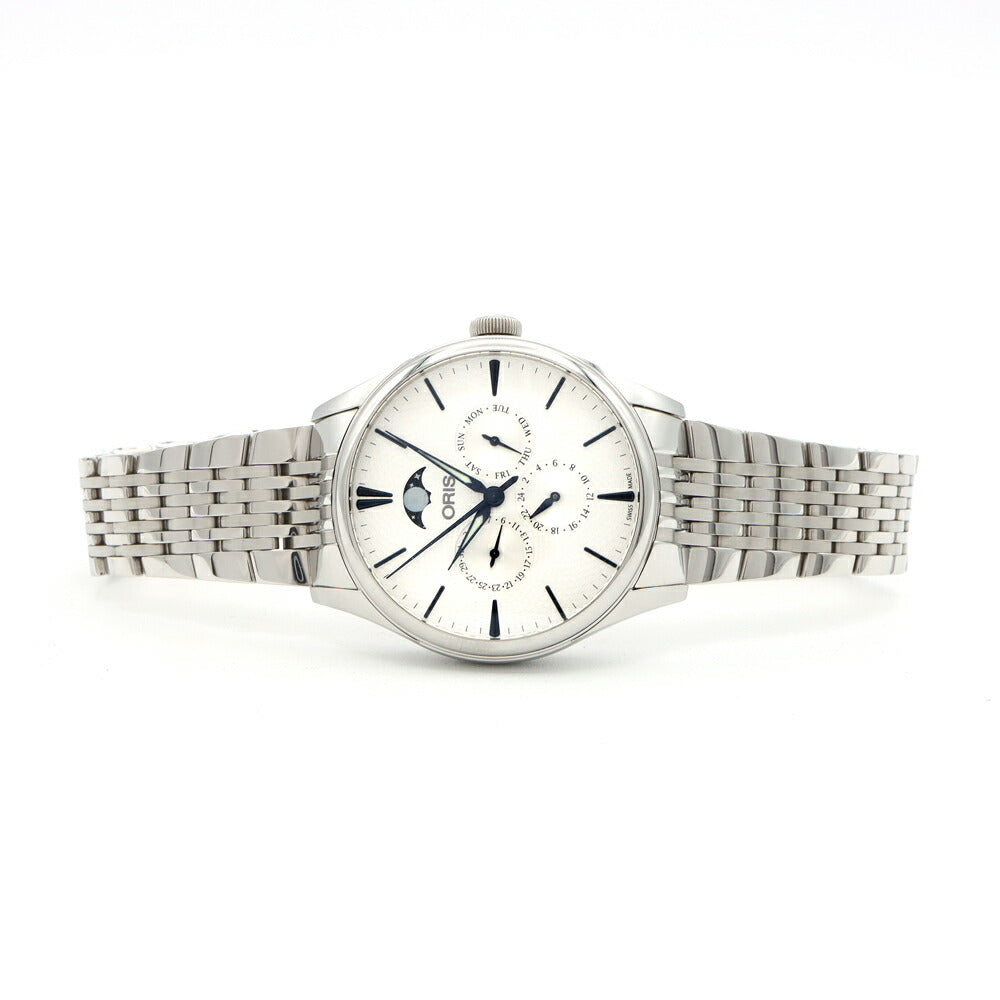 ORIS オリス アートリエ コンプリケーション 01 781 7729 ムーンフェイズ デイデイト GMT 裏スケ 50m防水 シルバー SS ステンレス メンズ 自動巻き【6ヶ月保証】【腕時計】【中古】