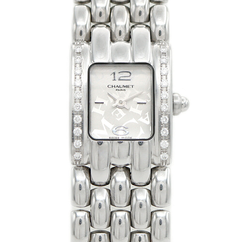 電池交換済 CHAUMET ショーメ ケイシス ダイヤベゼル ダイヤモンド ロゴ文字盤 白 ホワイト SS ステンレス レディース クォーツ【6ヶ月保証】【腕時計】【中古】