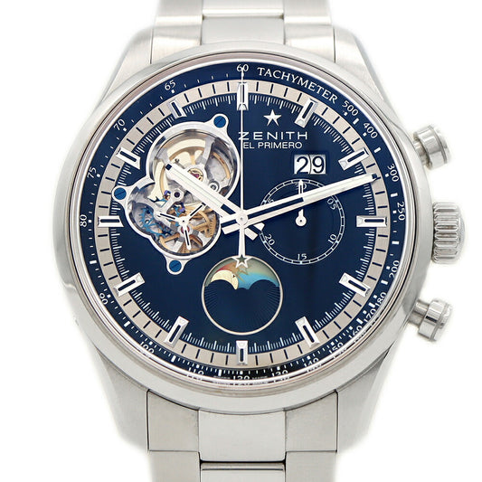 ZENITH El Primero Chronomaster Open Moon & Sun Phase 03.2160.4047 Chronograph Date 50m Water Resistant Black SS Stainless Steel Men's Automatic Winding [6 Month Warranty] [Watch] [Used]