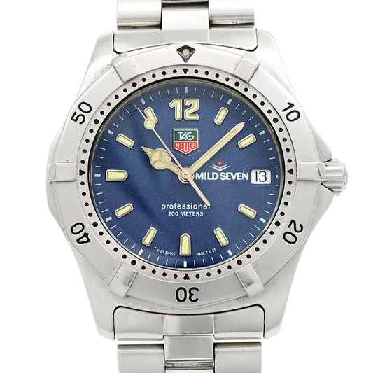 Battery replaced TAG Heuer 2000 Series Professional Mild Seven WK1113 Date 200m Water Resistant Blue Blue SS Stainless Steel Men's Quartz [6 Month Warranty] [Watch] [Used]