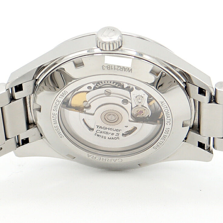 Internally inspected TAG Heuer Carrera Caliber 5 WAR211B 100m Water Resistant Date Back Skelton Silver SS Stainless Steel Men's Automatic Winding [6 Month Warranty] [Watch] [Used]
