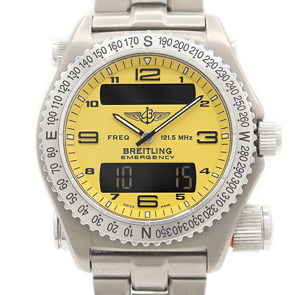 電池交換済 BREITLING ブライトリング エマージェンシー E56321 救難信号 デイデイト クロノグラフ 黄 イエロー Ti チタン メンズ デジアナ クォーツ【6ヶ月保証】【腕時計】【中古】