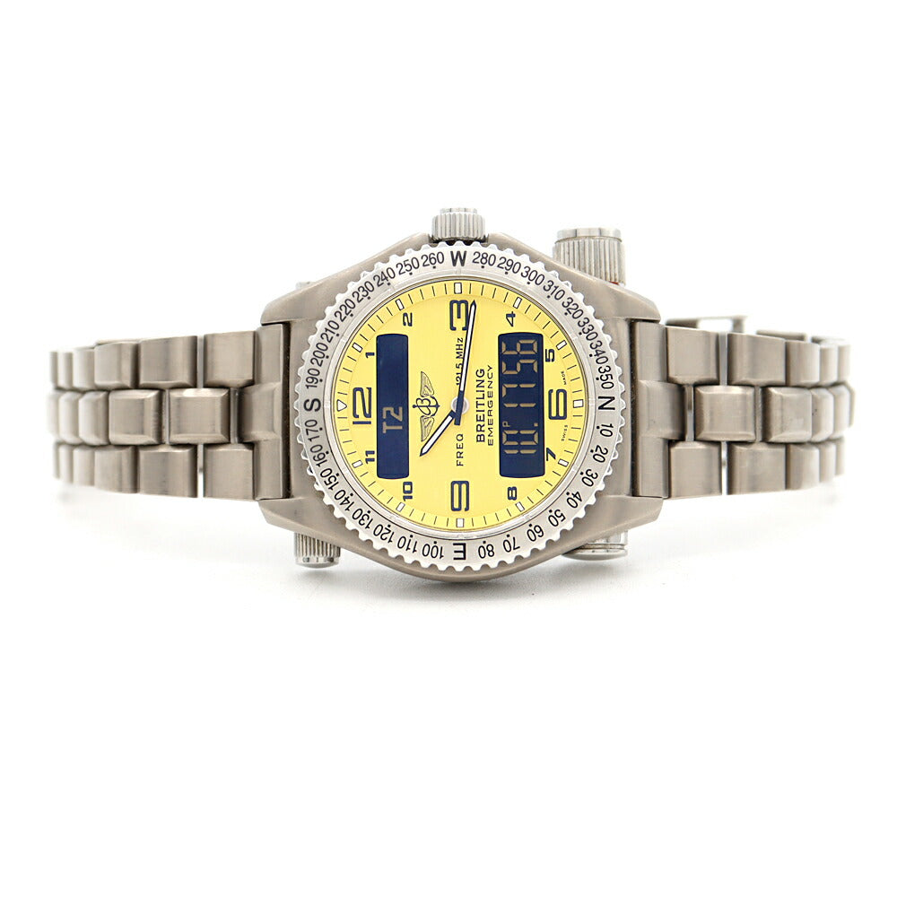 電池交換済 BREITLING ブライトリング エマージェンシー E56321 救難信号 デイデイト クロノグラフ 黄 イエロー Ti チタン メンズ デジアナ クォーツ【6ヶ月保証】【腕時計】【中古】