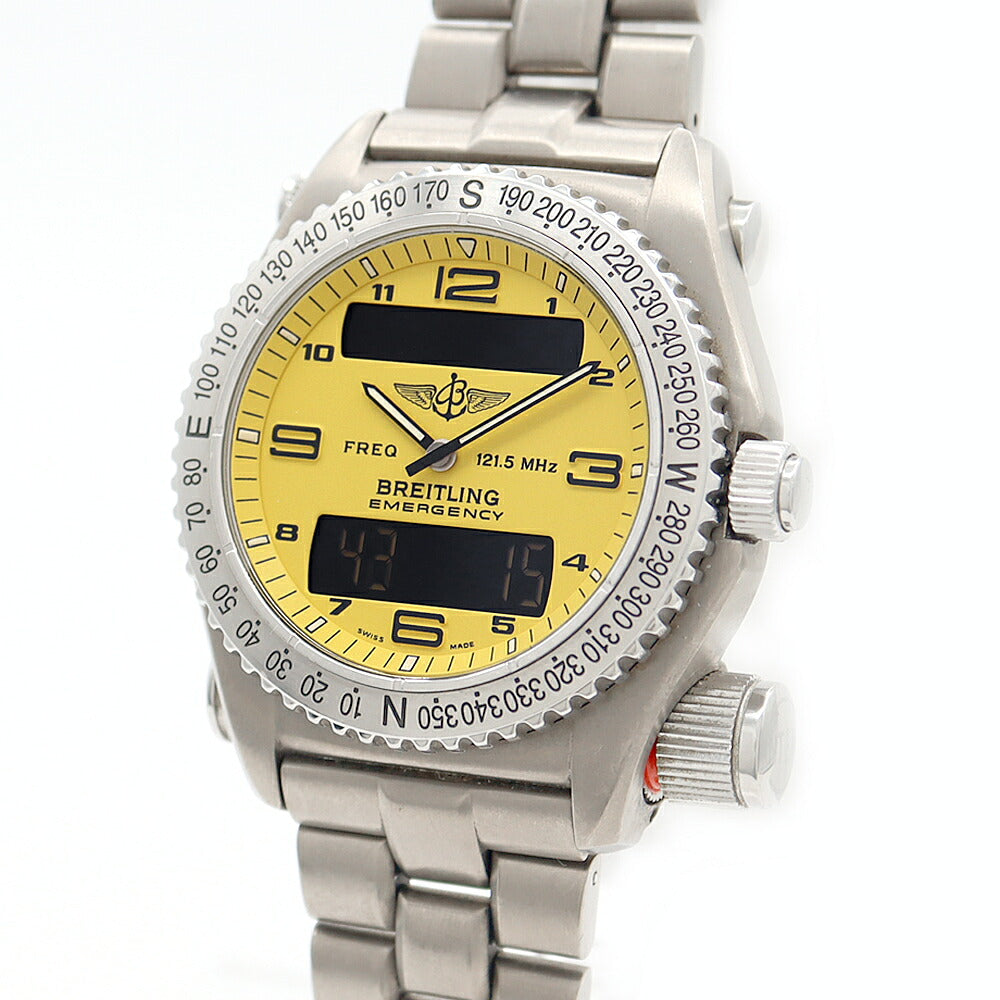 電池交換済 BREITLING ブライトリング エマージェンシー E56321 救難信号 デイデイト クロノグラフ 黄 イエロー Ti チタン メンズ デジアナ クォーツ【6ヶ月保証】【腕時計】【中古】