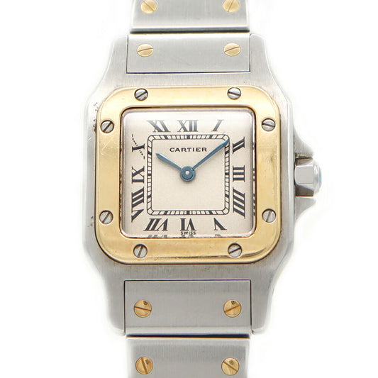Battery replaced Cartier Santos Galbe SM W20012C4 Ivory YG Yellow Gold SS Stainless Steel Combi Ladies Quartz [6 Month Warranty] [Watch] [Used]