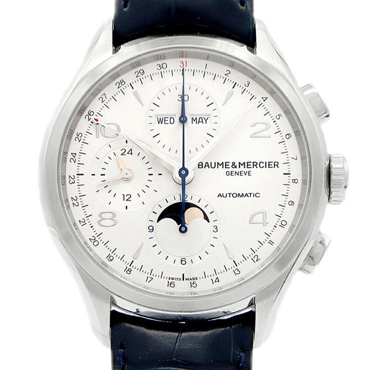 BAUME&MERCIER ボーム&メルシェ クリフトン クロノグラフ 65793 トリプルカレンダー ムーンフェイズ 50m防水 シルバー SS ステンレス 純正ベルト 純正尾錠 メンズ 自動巻き【6ヶ月保証】【腕時計】【中古】