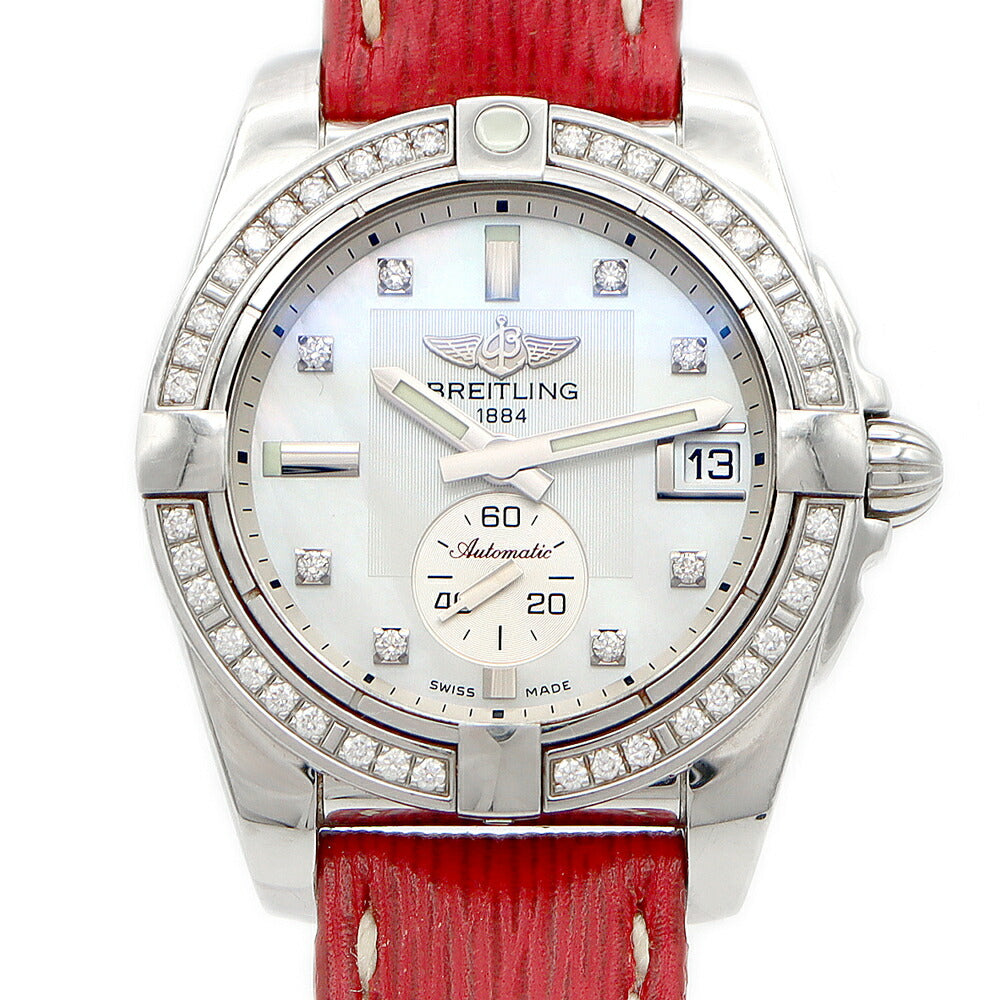 内部点検済 BREITLING ブライトリング ギャラクティック 36 ダイヤベゼル A37330 ダイヤモンド デイト 100m防水 スモールセコンド 白 ホワイトシェル SS ステンレス 純正ベルト 純正尾錠 レディース 自動巻き【6ヶ月保証】【腕時計】【中古】