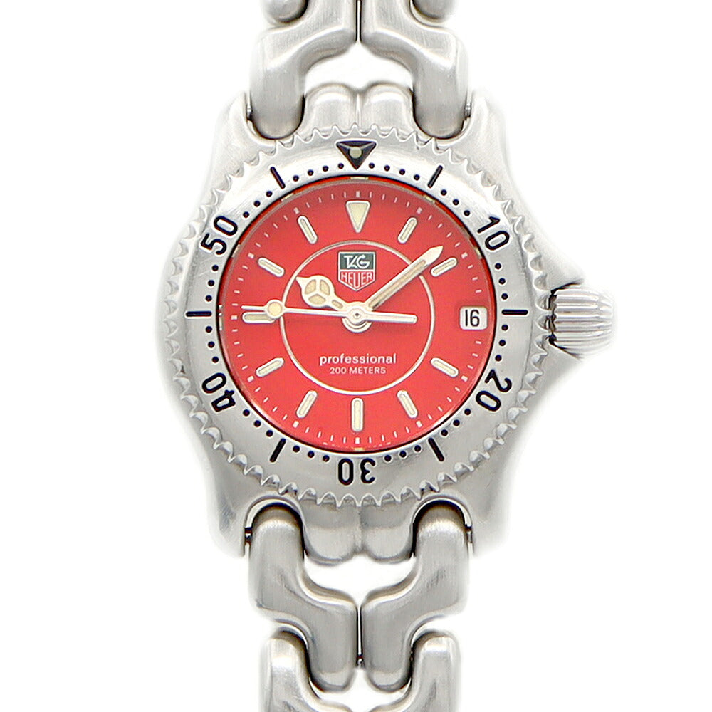 電池交換済 TAG Heuer タグホイヤー S/el セル プロフェッショナル WG141C デイト 200m防水 赤 レッド SS ステンレス レディース クォーツ【6ヶ月保証】【腕時計】【中古】