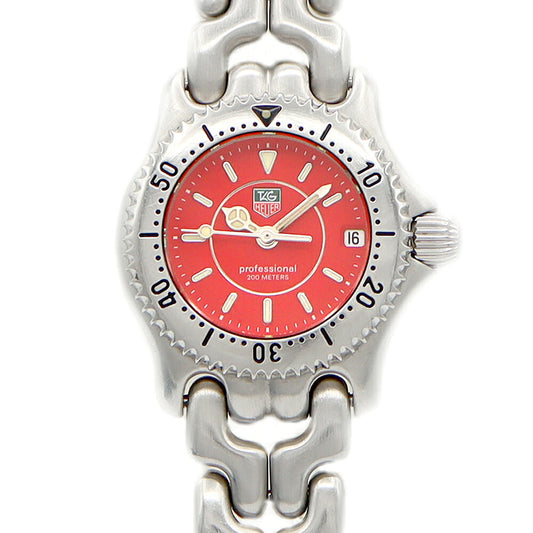Battery replaced TAG Heuer S/EL Cell Professional WG141C Date 200m Water Resistant Red Red SS Stainless Steel Ladies Quartz [6 Month Warranty] [Watch] [Used]