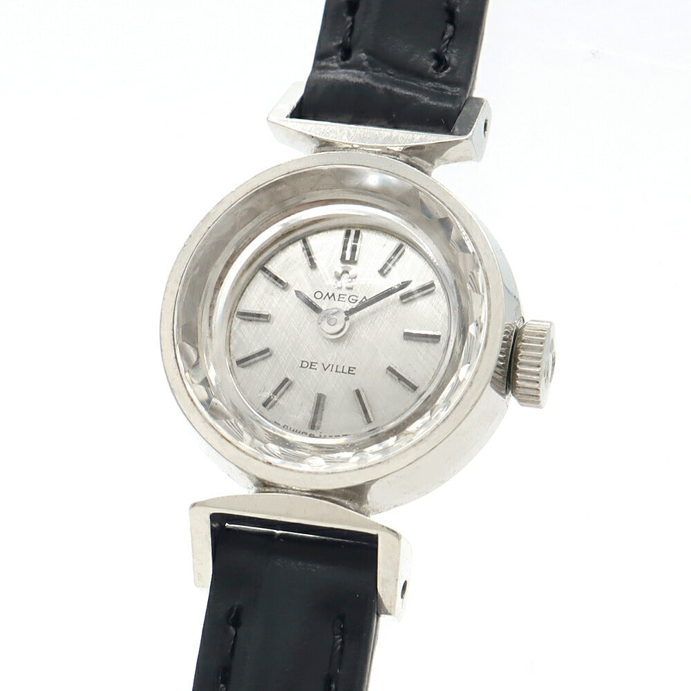 OMEGA DeVille cut glass 511.254 Cal.485 17 stones linen dial silver SS stainless steel ladies manual winding DeVille antique vintage [watch] [used]